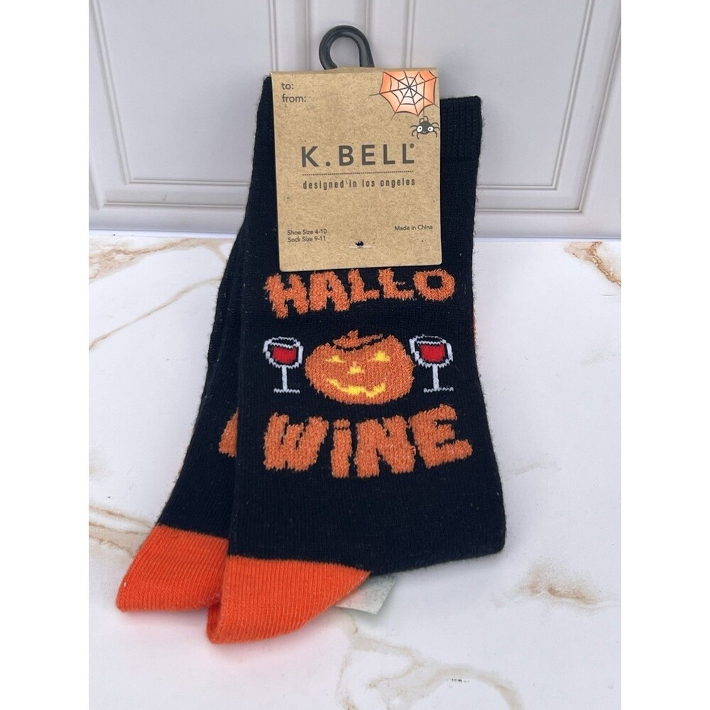 K. Bell Hallo Wine Halloween Socks Womens 4-10 Pumpkin Black Orange NWT